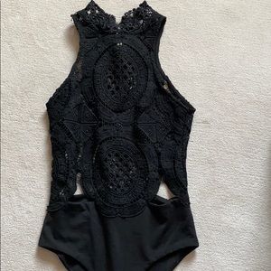 Black high neck lace body suit